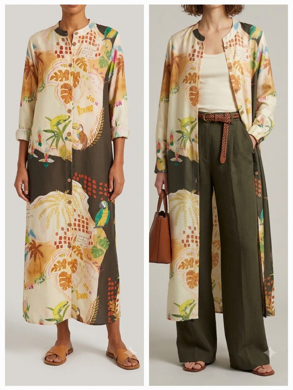 Tropical Print Longline Duster / Button Down Shirt Dress - Size Small - NWT!